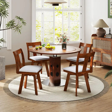 Set of 2 Swivel Dining Room Chairs with Rubber Wood Frame-Walnut - Walnut - Dining Chairs