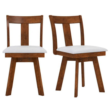 Set of 2 Swivel Dining Room Chairs with Rubber Wood Frame-Walnut - Walnut - Dining Chairs