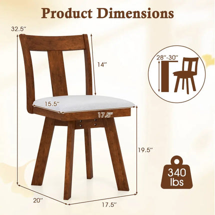 Set of 2 Swivel Dining Room Chairs with Rubber Wood Frame-Walnut - Walnut - Dining Chairs