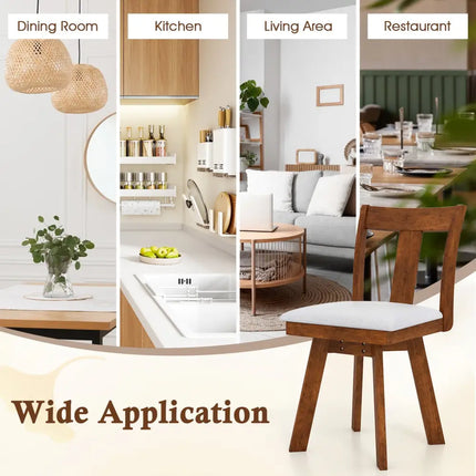 Set of 2 Swivel Dining Room Chairs with Rubber Wood Frame-Walnut - Walnut - Dining Chairs