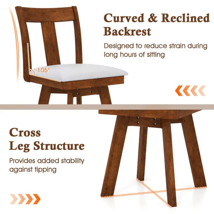 Set of 2 Swivel Dining Room Chairs with Rubber Wood Frame-Walnut - Walnut - Dining Chairs
