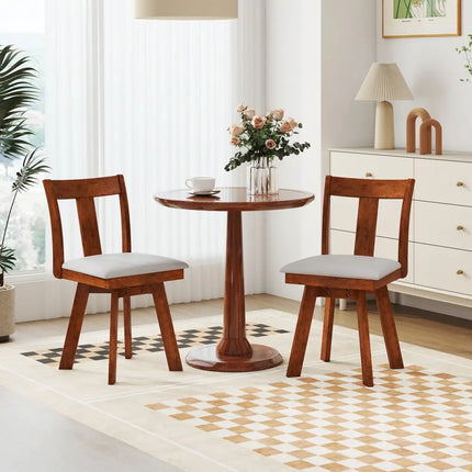 Set of 2 Swivel Dining Room Chairs with Rubber Wood Frame-Walnut - Walnut - Dining Chairs