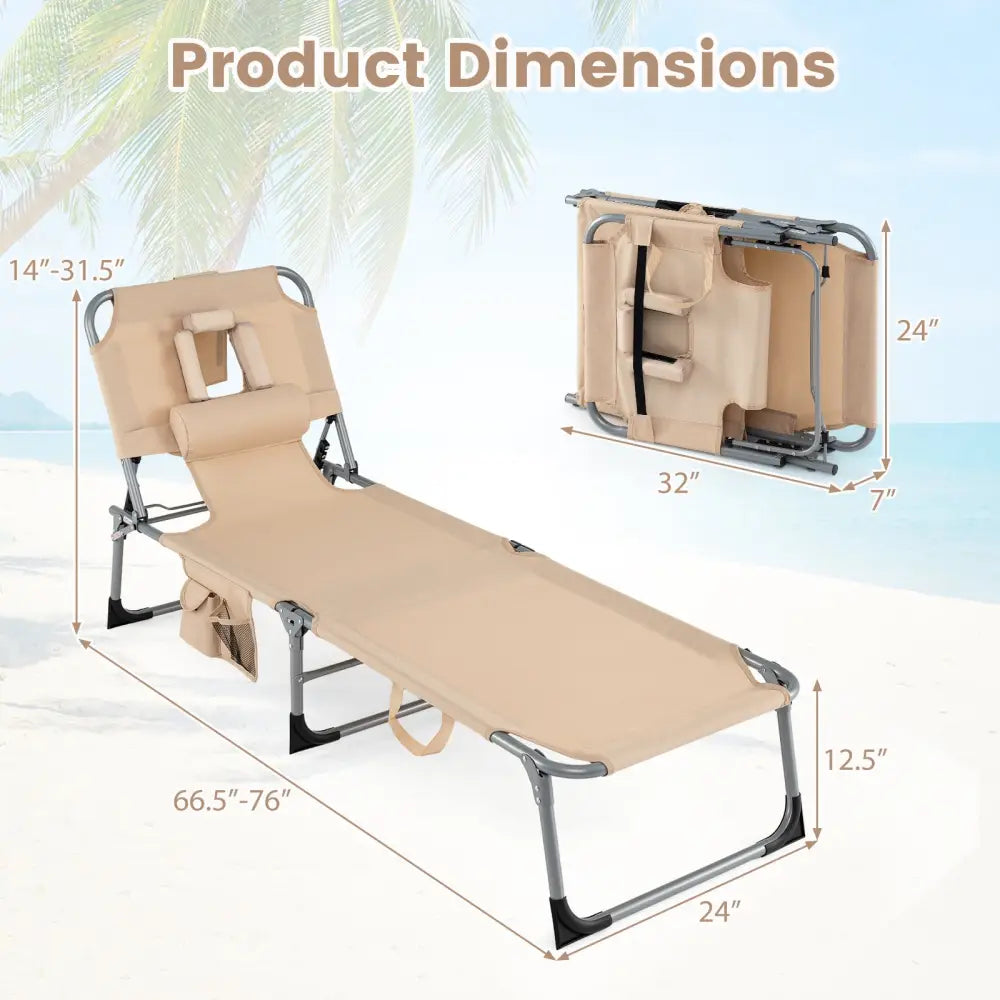 Set of 2 Tanning Chair Portable Chaise Lounge Chair with 4-Position Adjustable Backrest-Beige - Beige - Outdoor Chaise