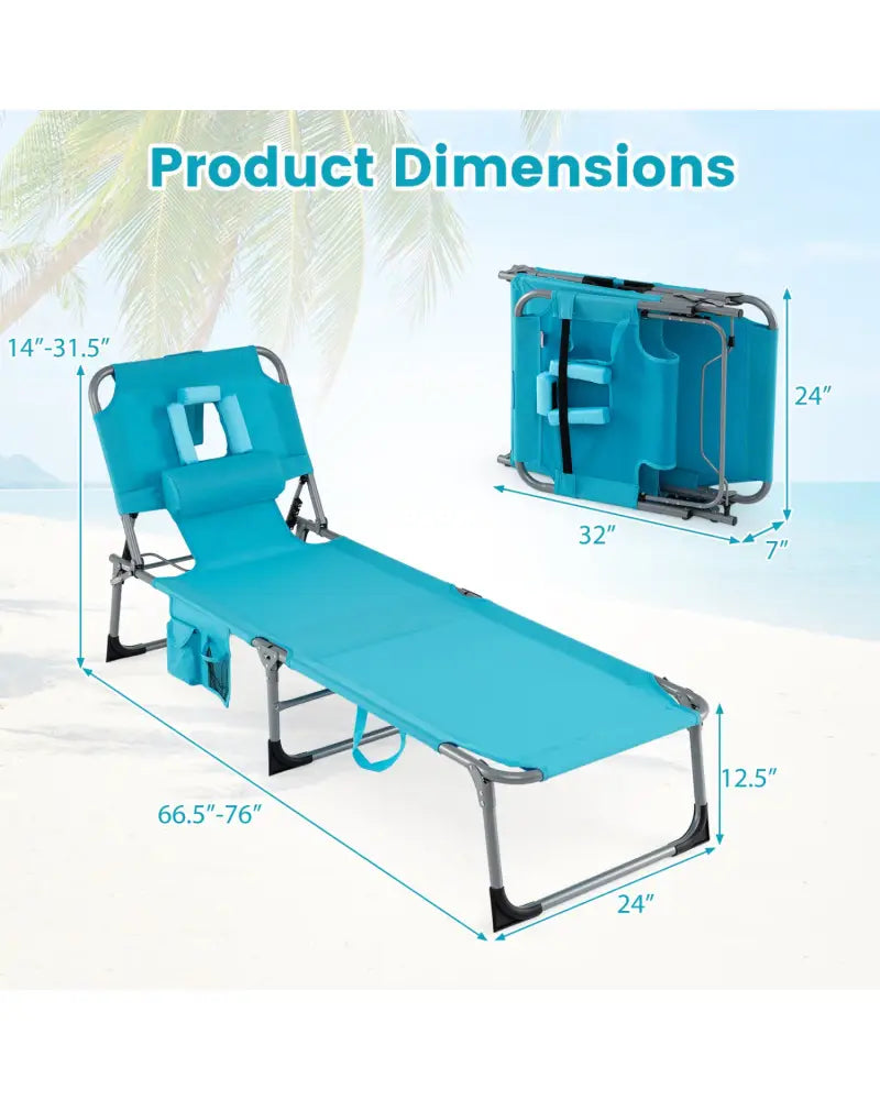 Set of 2 Tanning Chair Portable Chaise Lounge Chair with 4-Position Adjustable Backrest-Multicolor - Turquoise