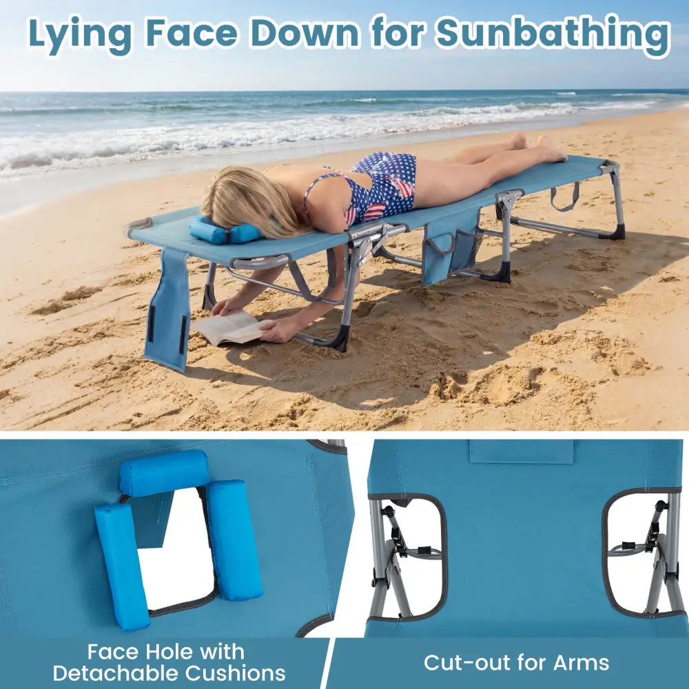 Set of 2 Tanning Chair Portable Chaise Lounge Chair with 4-Position Adjustable Backrest-Navy - Navy - Outdoor Chaise