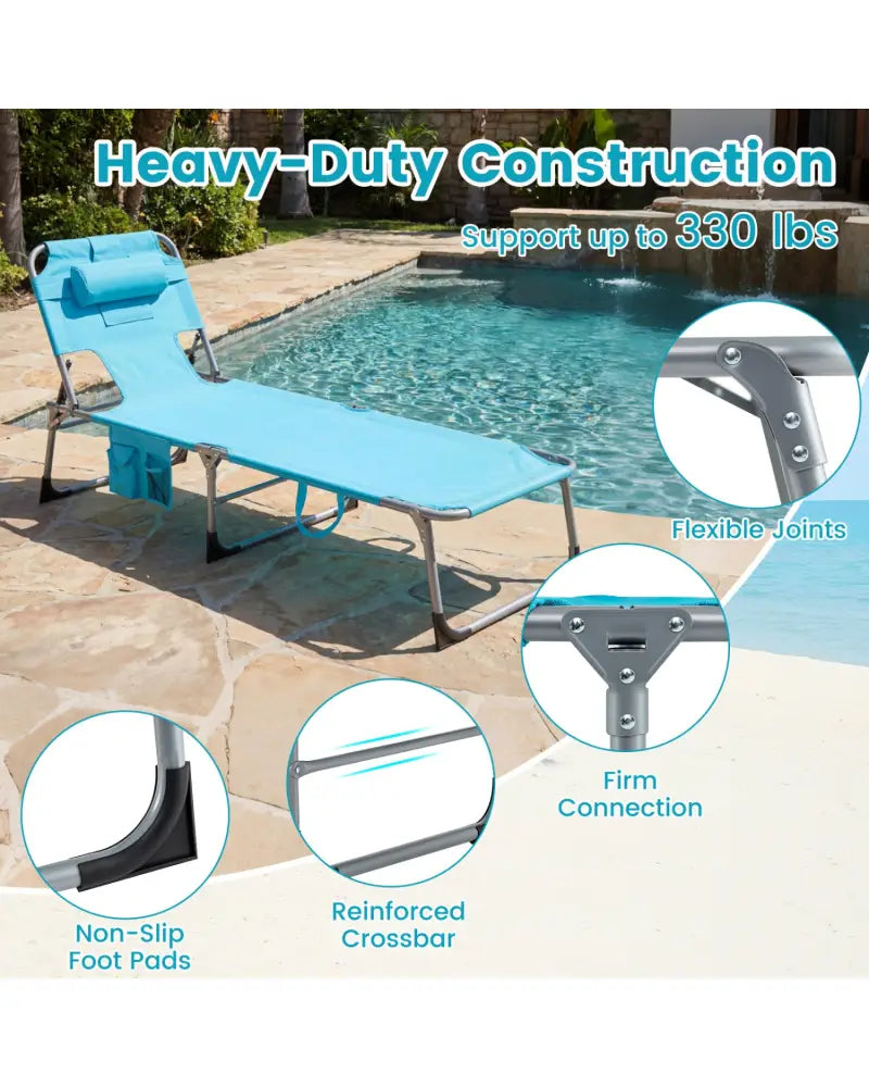 Set of 2 Tanning Chair Portable Chaise Lounge Chair with 4-Position Adjustable Backrest-Multicolor - Turquoise