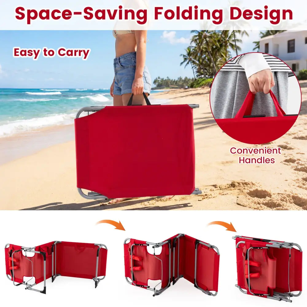 Set of 2 Tanning Chair Portable Chaise Lounge Chair with 4-Position Adjustable Backrest-Red - Red - Outdoor Chaise