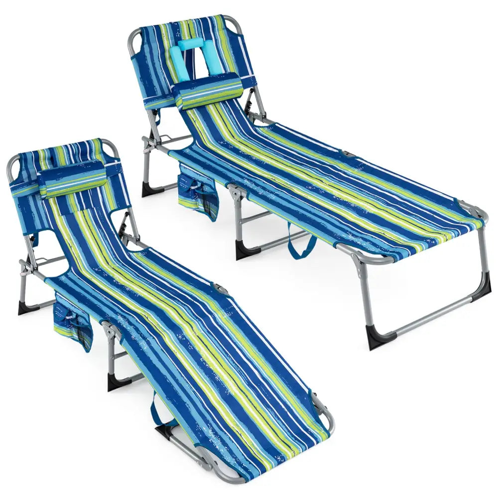 Set of 2 Tanning Chair Portable Chaise Lounge Chair with 4-Position Adjustable Backrest-Turquoise - Multicolor