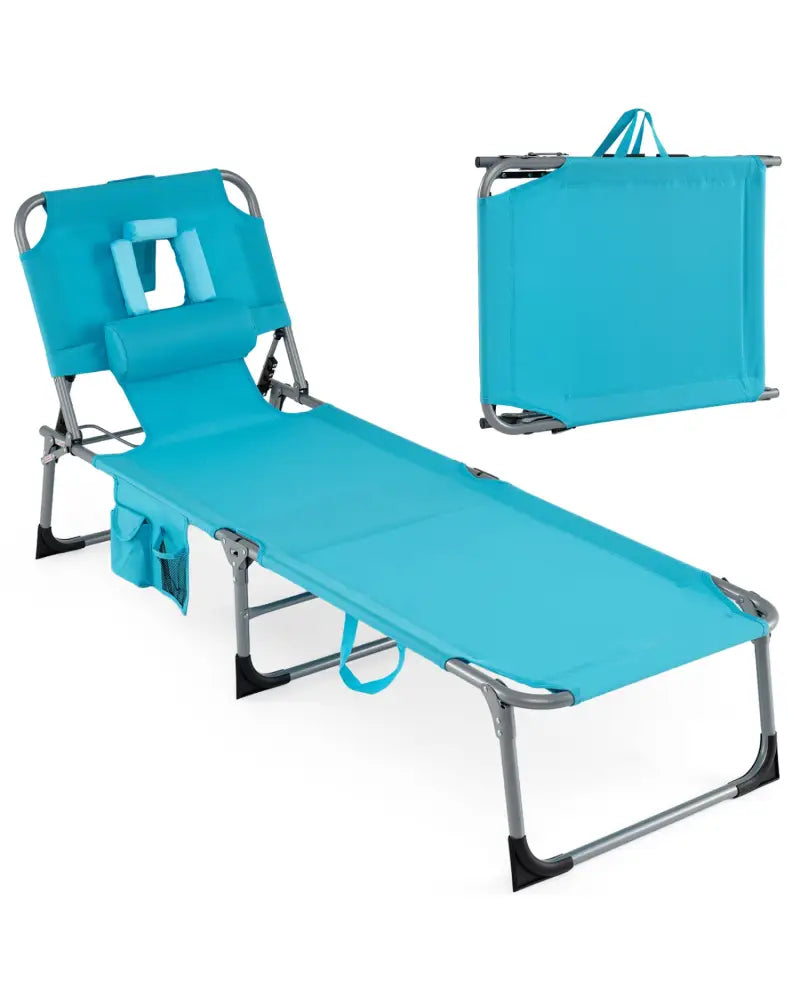Set of 2 Tanning Chair Portable Chaise Lounge Chair with 4-Position Adjustable Backrest-Multicolor - Turquoise