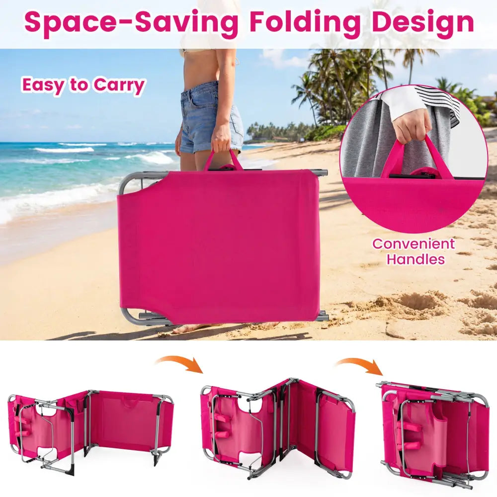 Set of 2 Tanning Chair Portable Chaise Lounge Chair with 4-Position Adjustable Backrest-Pink - Pink - Outdoor Chaise