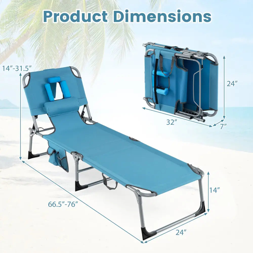 Set of 2 Tanning Chair Portable Chaise Lounge Chair with 4-Position Adjustable Backrest-Navy - Navy - Outdoor Chaise