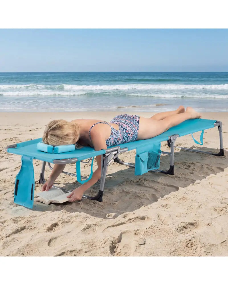 Set of 2 Tanning Chair Portable Chaise Lounge Chair with 4-Position Adjustable Backrest-Multicolor - Turquoise
