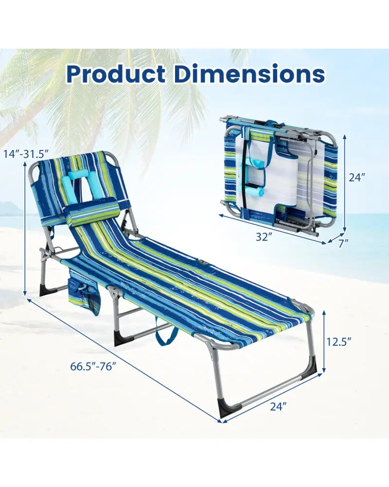 Set of 2 Tanning Chair Portable Chaise Lounge Chair with 4-Position Adjustable Backrest-Turquoise - Multicolor