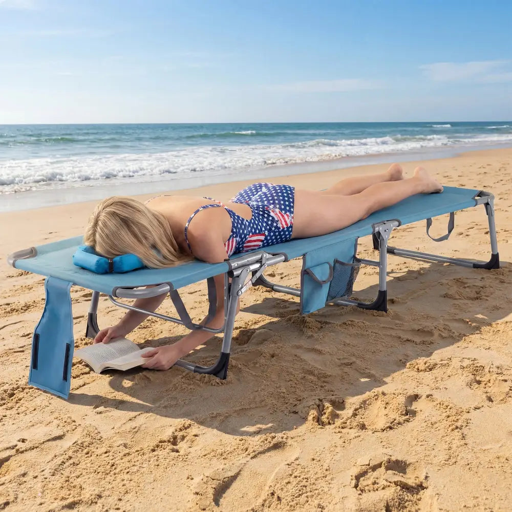 Set of 2 Tanning Chair Portable Chaise Lounge Chair with 4-Position Adjustable Backrest-Navy - Navy - Outdoor Chaise