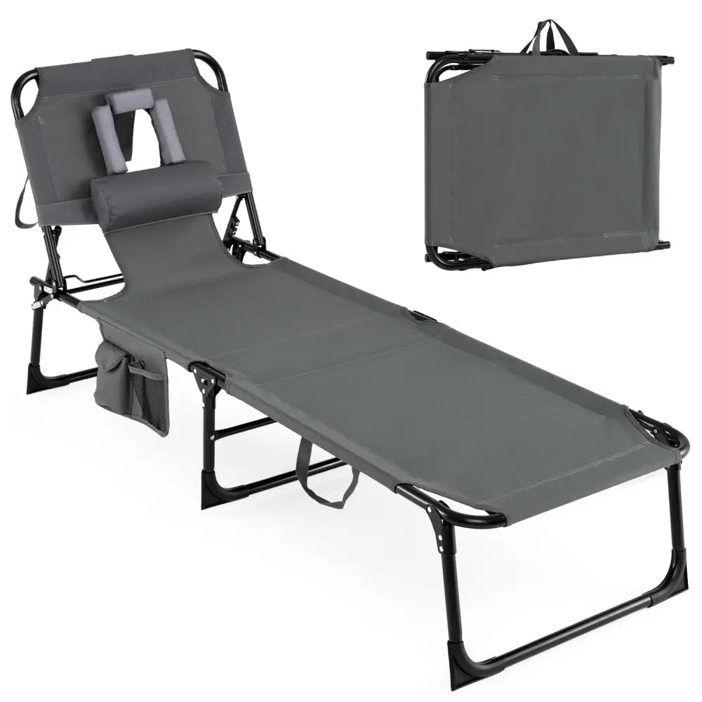Set of 2 Tanning Chair Portable Chaise Lounge Chair with 4-Position Adjustable Backrest-Gray - Gray - Outdoor Chaise