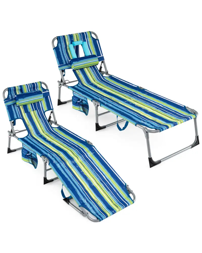 Set of 2 Tanning Chair Portable Chaise Lounge Chair with 4-Position Adjustable Backrest-Turquoise - Multicolor