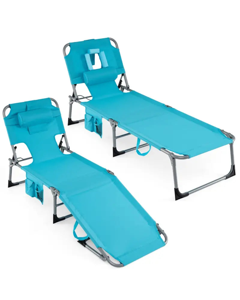 Set of 2 Tanning Chair Portable Chaise Lounge Chair with 4-Position Adjustable Backrest-Multicolor - Turquoise
