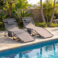 Set of 2 Tanning Chairs with Face Arm Holes Portable with 4-Level Backrest-Gray - Gray - Beach & Lawn Chairs