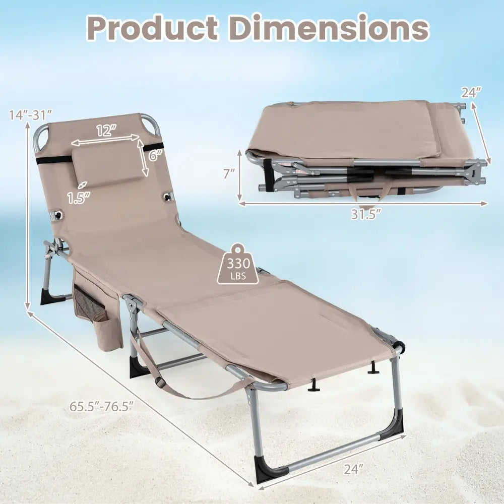 Set of 2 Tanning Chairs with Face Arm Holes Portable with 4-Level Backrest-Beige - Beige - Outdoor Chaise Lounges