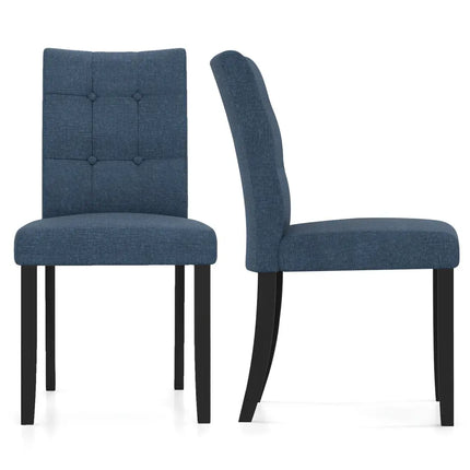 Set of 2 Tufted Dining Chairs Armless with Rubber Wood Legs-Dark Blue - Dark Blue - Dining Chairs