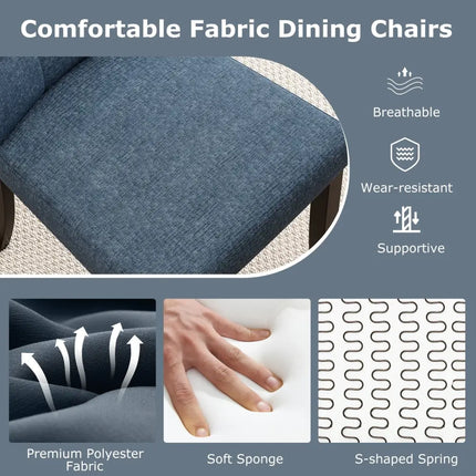 Set of 2 Tufted Dining Chairs Armless with Rubber Wood Legs-Dark Blue - Dark Blue - Dining Chairs