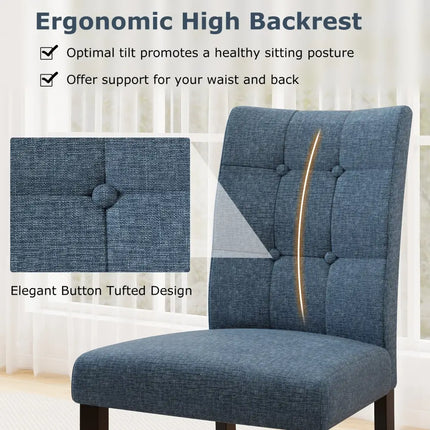 Set of 2 Tufted Dining Chairs Armless with Rubber Wood Legs-Dark Blue - Dark Blue - Dining Chairs
