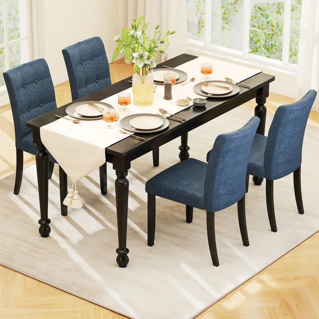 Set of 2 Tufted Dining Chairs Armless with Rubber Wood Legs-Dark Blue - Dark Blue - Dining Chairs