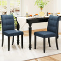 Set of 2 Tufted Dining Chairs Armless with Rubber Wood Legs-Dark Blue - Dark Blue - Dining Chairs