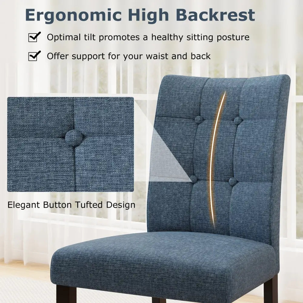 Set of 2 Tufted Dining Chairs Armless with Rubber Wood Legs-Dark Blue - Dark Blue - Dining Chairs