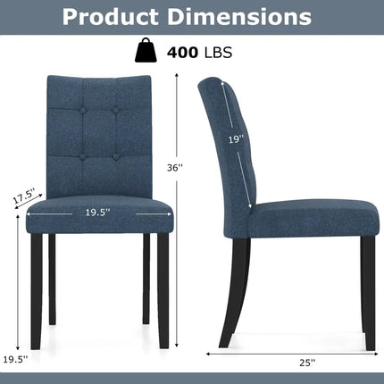 Set of 2 Tufted Dining Chairs Armless with Rubber Wood Legs-Dark Blue - Dark Blue - Dining Chairs