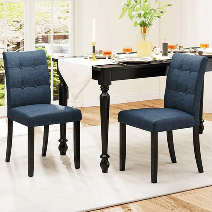 Set of 2 Tufted Dining Chairs Armless with Rubber Wood Legs-Dark Blue - Dark Blue - Dining Chairs