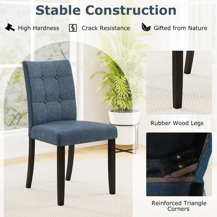 Set of 2 Tufted Dining Chairs Armless with Rubber Wood Legs-Dark Blue - Dark Blue - Dining Chairs