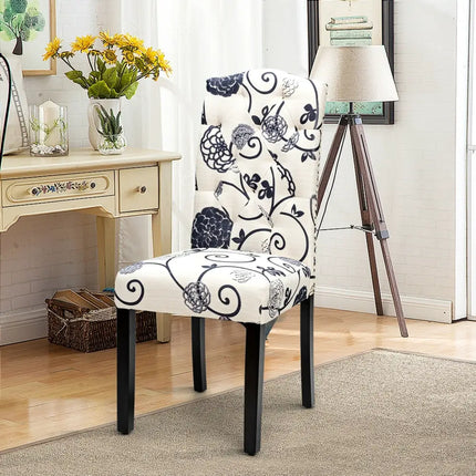 Set of 2 Tufted Upholstered Dining Chairs-Black and White - Black & White - Dining Chairs