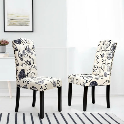 Set of 2 Tufted Upholstered Dining Chairs-Black and White - Black & White - Dining Chairs