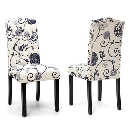Set of 2 Tufted Upholstered Dining Chairs-Black and White - Black & White - Dining Chairs