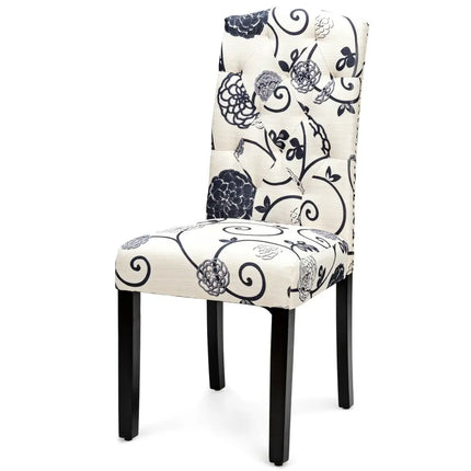 Set of 2 Tufted Upholstered Dining Chairs-Black and White - Black & White - Dining Chairs