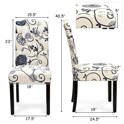 Set of 2 Tufted Upholstered Dining Chairs-Black and White - Black & White - Dining Chairs