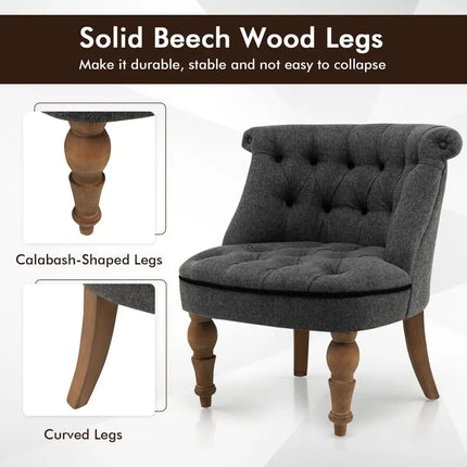 Set of 2 Upholstered Armless Slipper Chairs with Beech Wood Legs-Gray - Gray - Accent Chairs