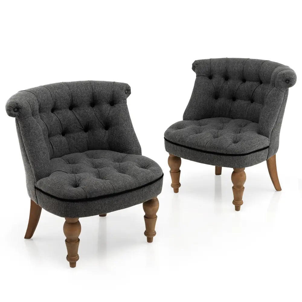 Set of 2 Upholstered Armless Slipper Chairs with Beech Wood Legs-Gray - Gray - Accent Chairs