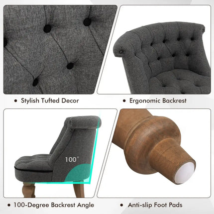 Set of 2 Upholstered Armless Slipper Chairs with Beech Wood Legs-Gray - Gray - Accent Chairs
