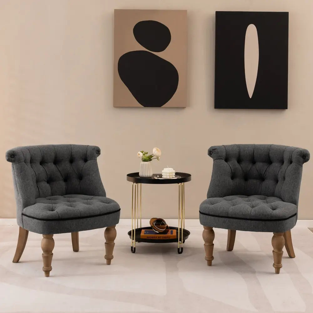 Set of 2 Upholstered Armless Slipper Chairs with Beech Wood Legs-Gray - Gray - Accent Chairs