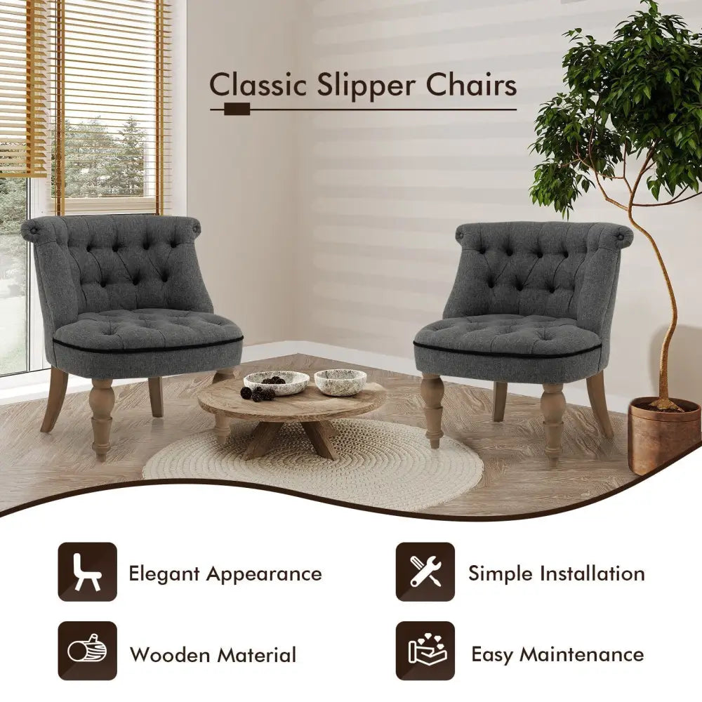Set of 2 Upholstered Armless Slipper Chairs with Beech Wood Legs-Gray - Gray - Accent Chairs