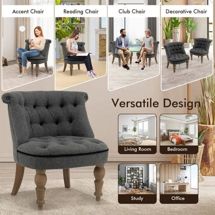 Set of 2 Upholstered Armless Slipper Chairs with Beech Wood Legs-Gray - Gray - Accent Chairs