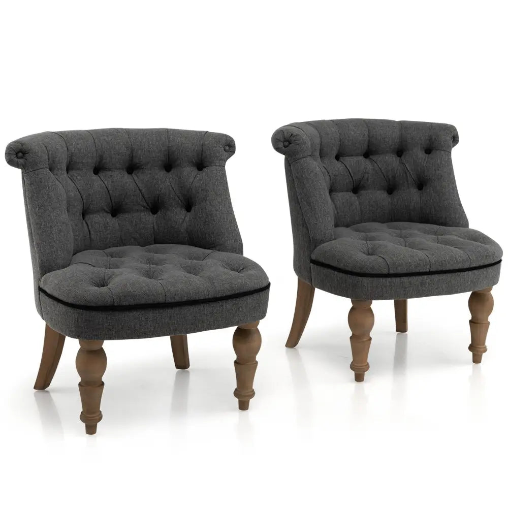 Set of 2 Upholstered Armless Slipper Chairs with Beech Wood Legs-Gray - Gray - Accent Chairs