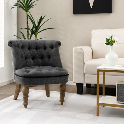 Set of 2 Upholstered Armless Slipper Chairs with Beech Wood Legs-Gray - Gray - Accent Chairs