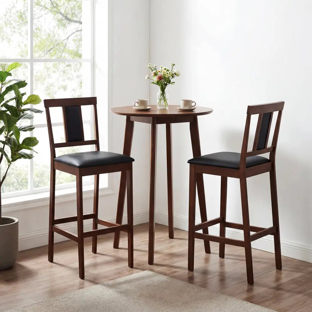 Set of 2 Upholstered Barstool 29.5 Inch Bar Height with Solid Rubber Wood Frame-Walnut - Walnut - Bar Stools