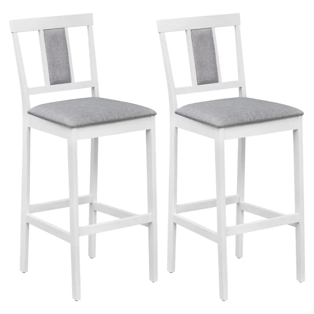 Set of 2 Upholstered Barstool 29.5 Inch Bar Height with Solid Rubber Wood Frame-White - White - Bar Stools