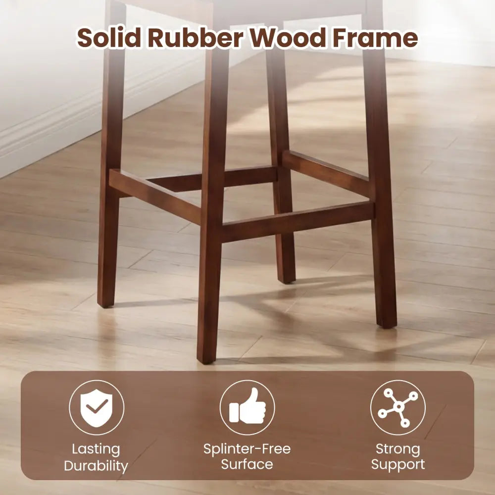 Set of 2 Upholstered Barstool 29.5 Inch Bar Height with Solid Rubber Wood Frame-Walnut - Walnut - Bar Stools