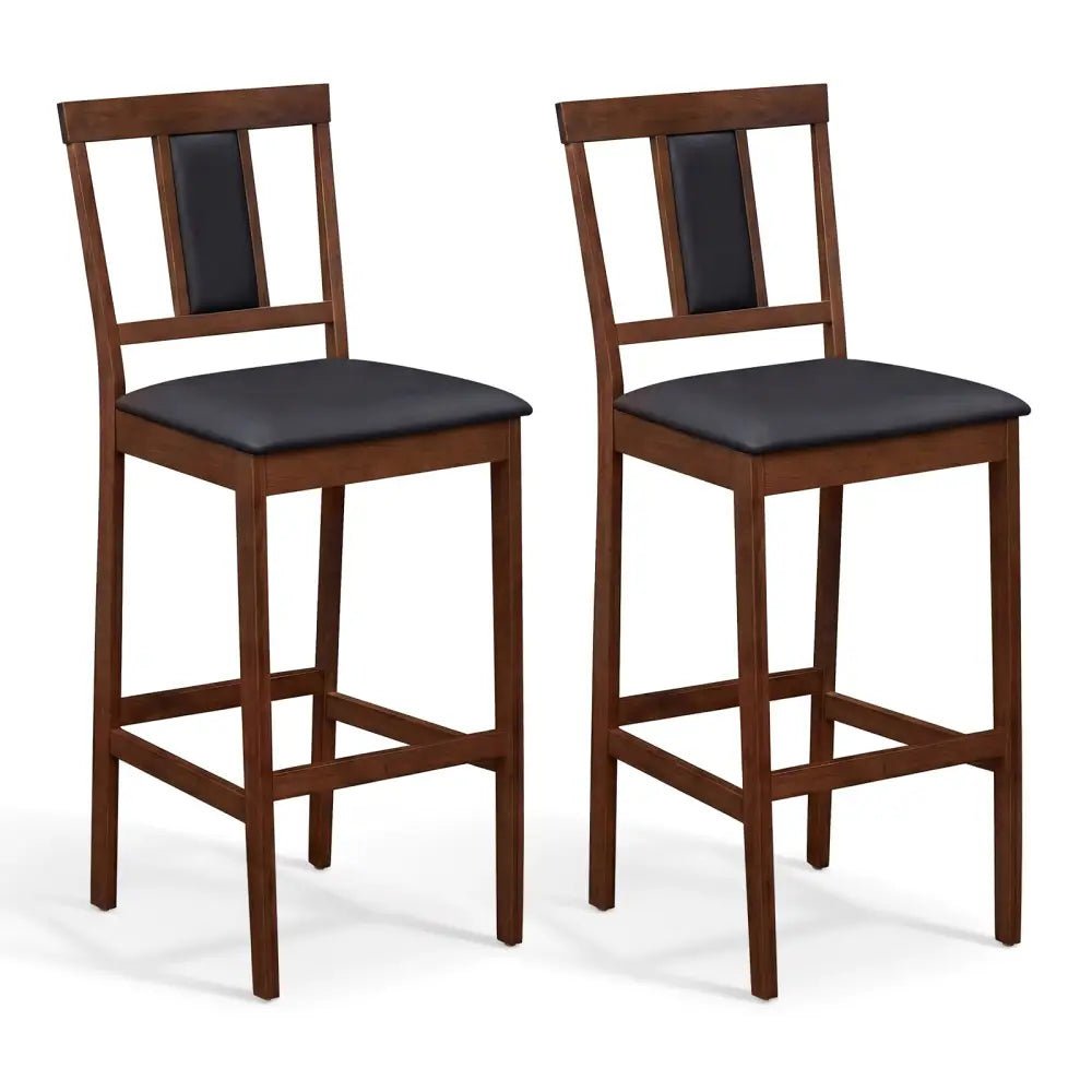 Set of 2 Upholstered Barstool 29.5 Inch Bar Height with Solid Rubber Wood Frame-Walnut - Walnut - Bar Stools