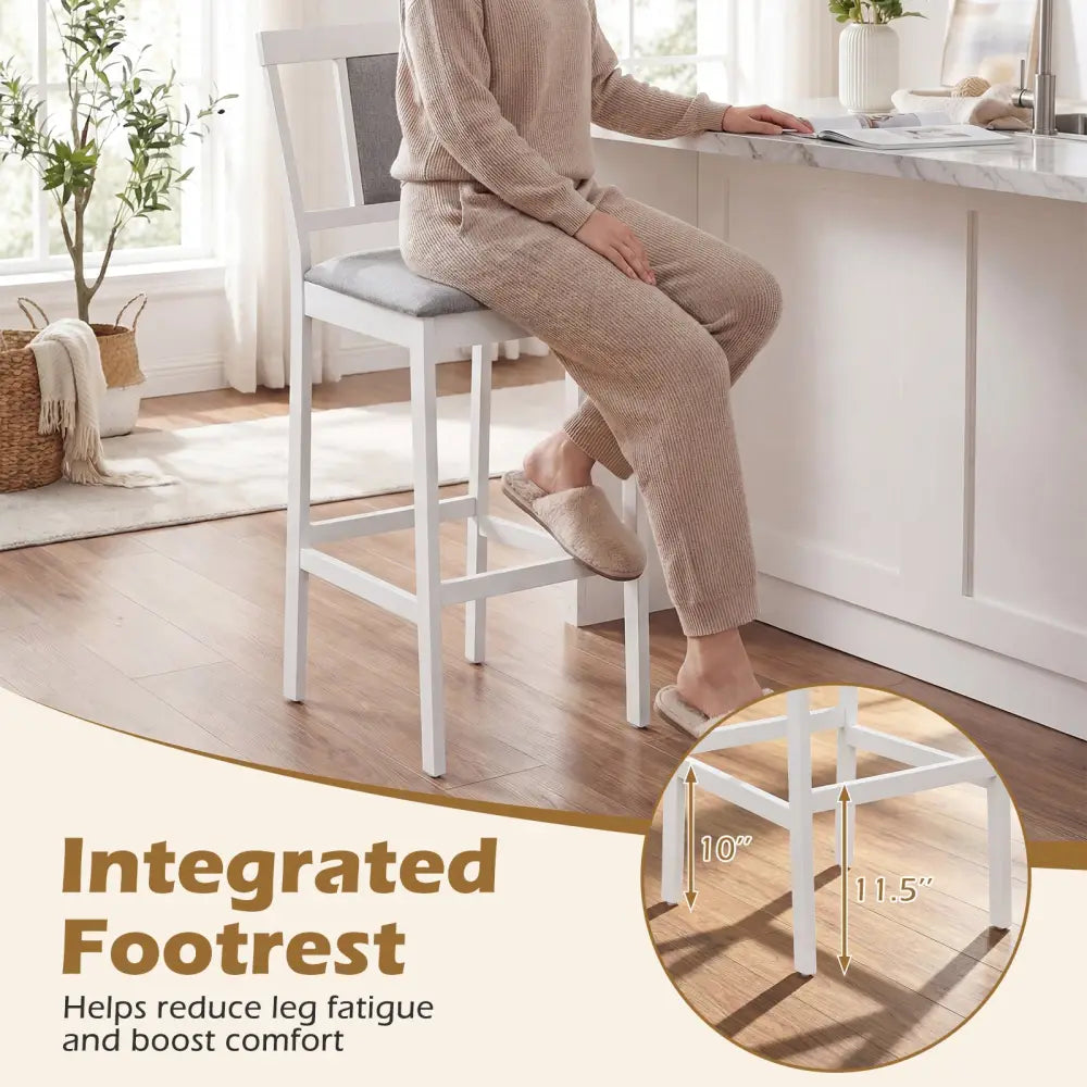 Set of 2 Upholstered Barstool 29.5 Inch Bar Height with Solid Rubber Wood Frame-White - White - Bar Stools